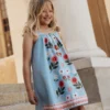 Ruffle Strap Sundress Vintage Blue Floral Placement Ruffle Strap Sundress Vintage Blue Floral Placement