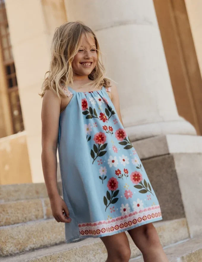 Ruffle Strap Sundress Vintage Blue Floral Placement Ruffle Strap Sundress Vintage Blue Floral Placement