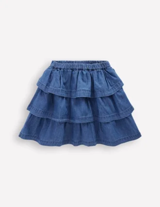 Ruffle Tiered Skirt Mid Vintage Denim