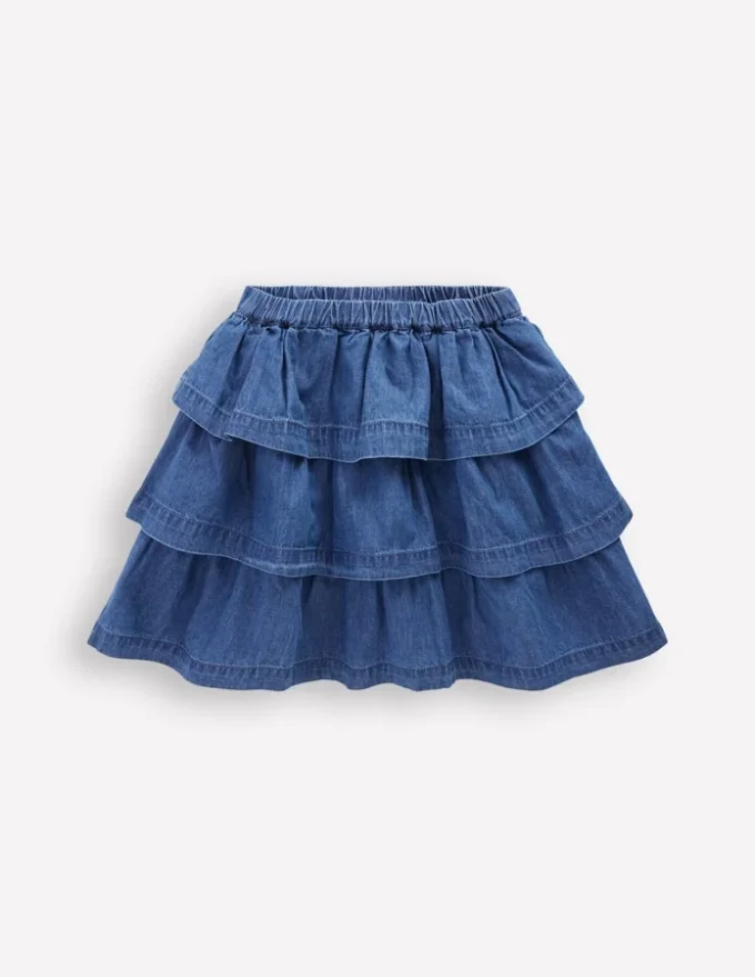 Ruffle Tiered Skirt Mid Vintage Denim Ruffle Tiered Skirt Mid Vintage Denim