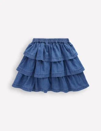 Ruffle Tiered Skirt Mid Vintage Denim