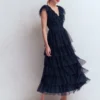 Ruffle Tulle Tiered Dress Navy Ruffle Tulle Tiered Dress Navy