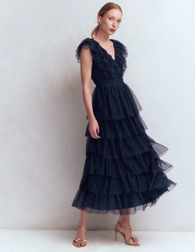 Ruffle Tulle Tiered Dress Navy Ruffle Tulle Tiered Dress Navy