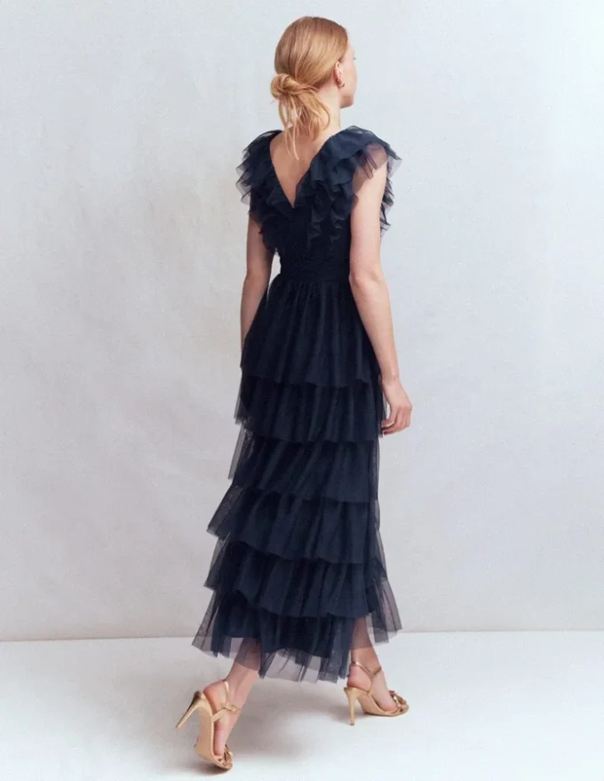 Ruffle Tulle Tiered Dress Navy Ruffle Tulle Tiered Dress Navy