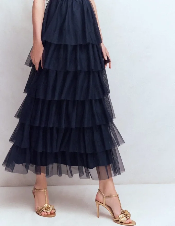 Ruffle Tulle Tiered Dress Navy Ruffle Tulle Tiered Dress Navy