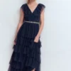 Ruffle Tulle Tiered Dress Navy Ruffle Tulle Tiered Dress Navy