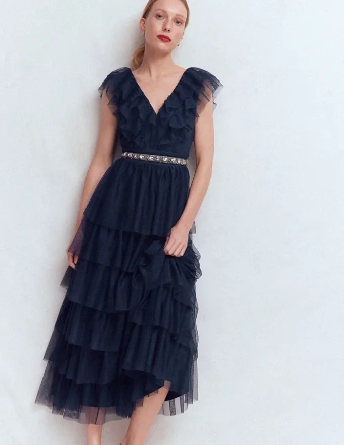 Ruffle Tulle Tiered Dress Navy Ruffle Tulle Tiered Dress Navy