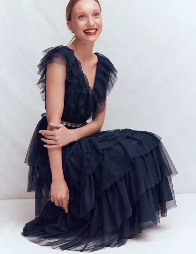 Ruffle Tulle Tiered Dress Navy Ruffle Tulle Tiered Dress Navy