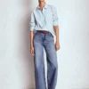 Sadie Relaxed Cotton Shirt Faded Denim and Ivory Stripe Sadie Relaxed Cotton Shirt Faded Denim and Ivory Stripe