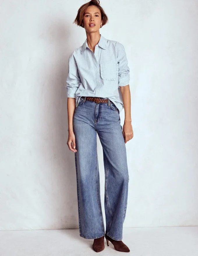 Sadie Relaxed Cotton Shirt Faded Denim and Ivory Stripe Sadie Relaxed Cotton Shirt Faded Denim and Ivory Stripe