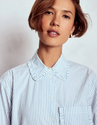 Sadie Relaxed Cotton Shirt Faded Denim and Ivory Stripe