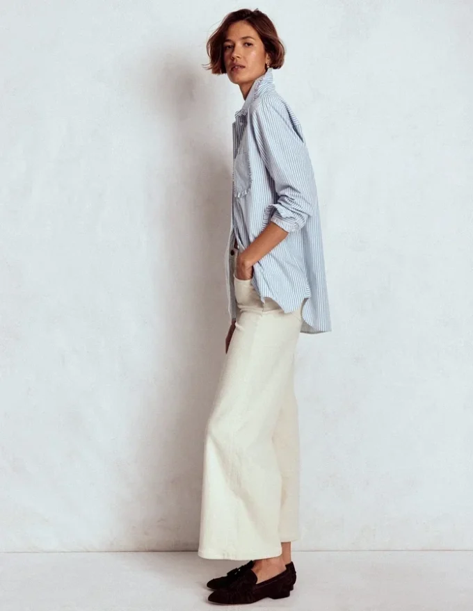 Sadie Relaxed Cotton Shirt Faded Denim and Ivory Stripe Sadie Relaxed Cotton Shirt Faded Denim and Ivory Stripe