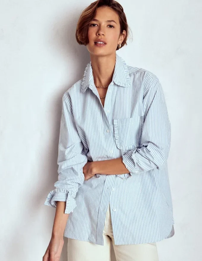 Sadie Relaxed Cotton Shirt Faded Denim and Ivory Stripe Sadie Relaxed Cotton Shirt Faded Denim and Ivory Stripe