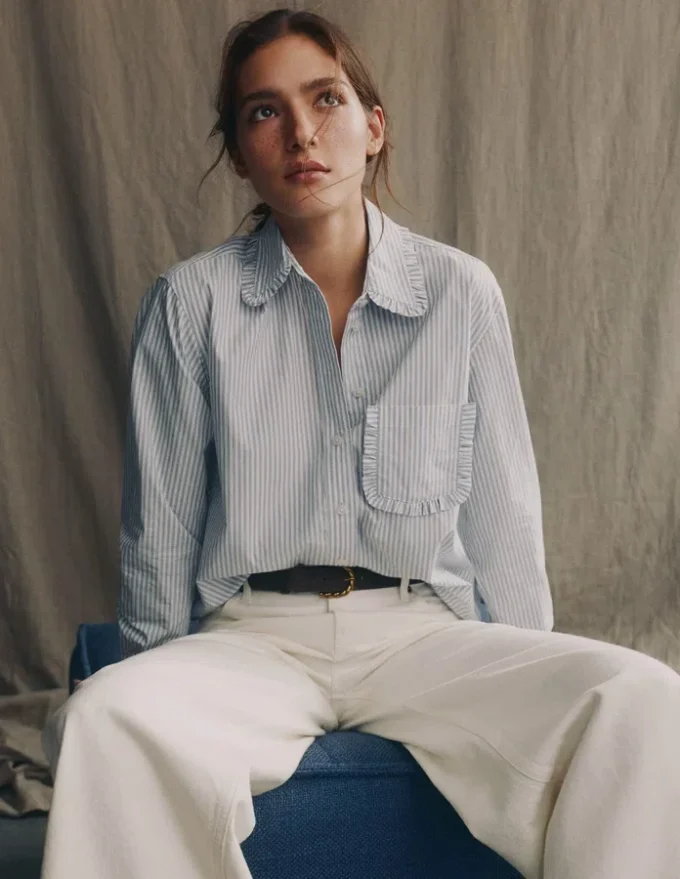 Sadie Relaxed Cotton Shirt Faded Denim and Ivory Stripe Sadie Relaxed Cotton Shirt Faded Denim and Ivory Stripe