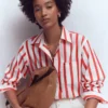 Sadie Relaxed Cotton Shirt Ivory and Salsa Stripe