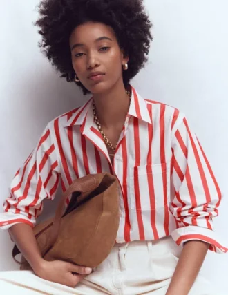 Sadie Relaxed Cotton Shirt Ivory and Salsa Stripe