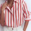 Sadie Relaxed Cotton Shirt Ivory and Salsa Stripe