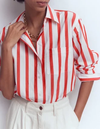 Sadie Relaxed Cotton Shirt Ivory and Salsa Stripe