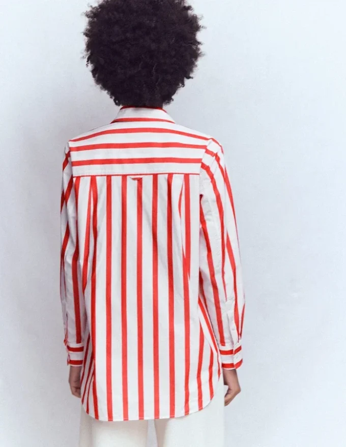 Sadie Relaxed Cotton Shirt Ivory and Salsa Stripe