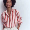 Sadie Relaxed Cotton Shirt Ivory and Salsa Stripe