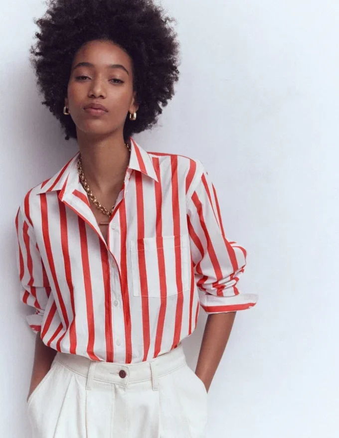 Sadie Relaxed Cotton Shirt Ivory and Salsa Stripe