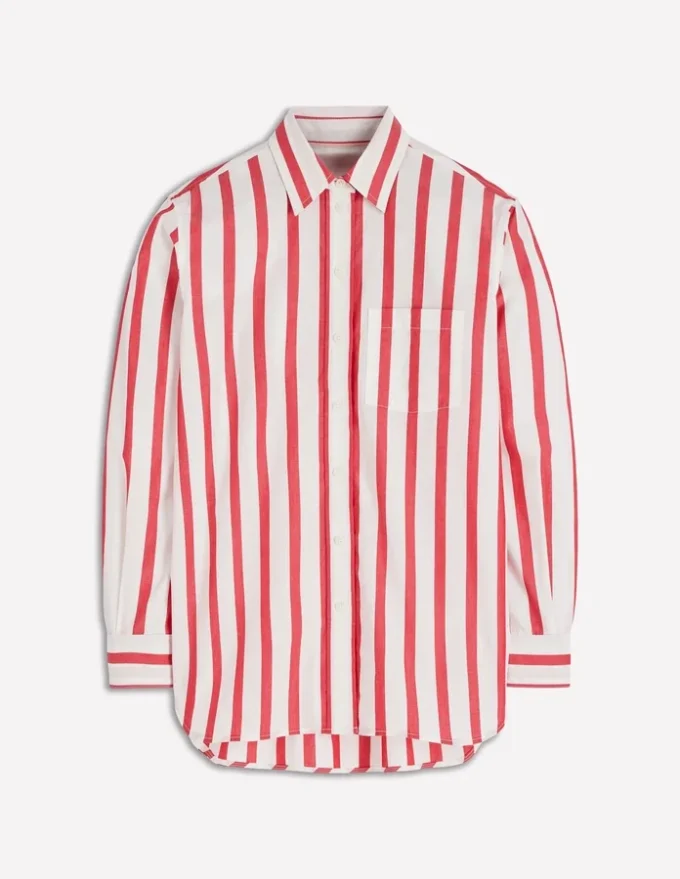 Sadie Relaxed Cotton Shirt Ivory and Salsa Stripe