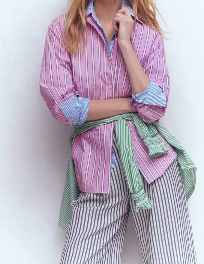 Sadie Relaxed Cotton Shirt Multi Stripe