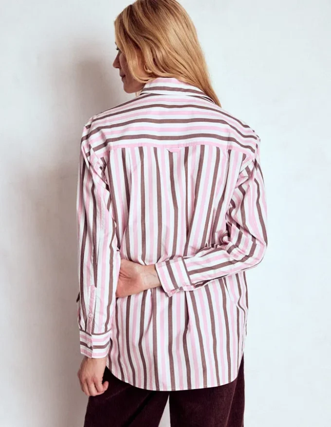 Sadie Relaxed Cotton Shirt Pink and Chestnut Stripe Sadie Relaxed Cotton Shirt Pink and Chestnut Stripe