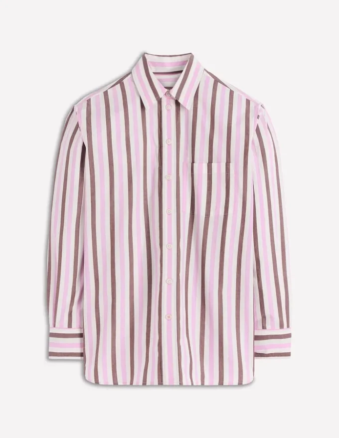 Sadie Relaxed Cotton Shirt Pink and Chestnut Stripe Sadie Relaxed Cotton Shirt Pink and Chestnut Stripe