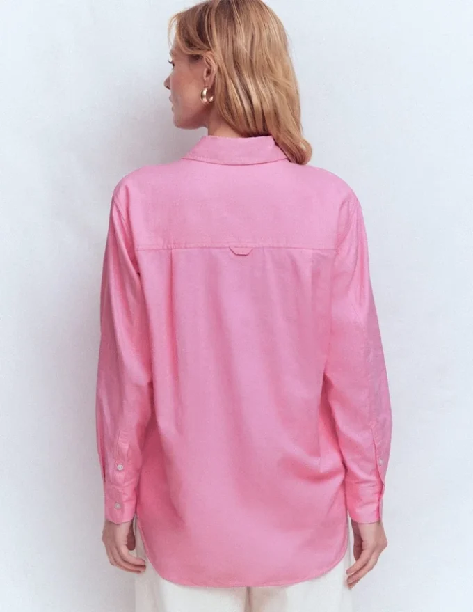 Sadie Relaxed Cotton Shirt Pink Floral Beaded Oxford Sadie Relaxed Cotton Shirt Pink Floral Beaded Oxford