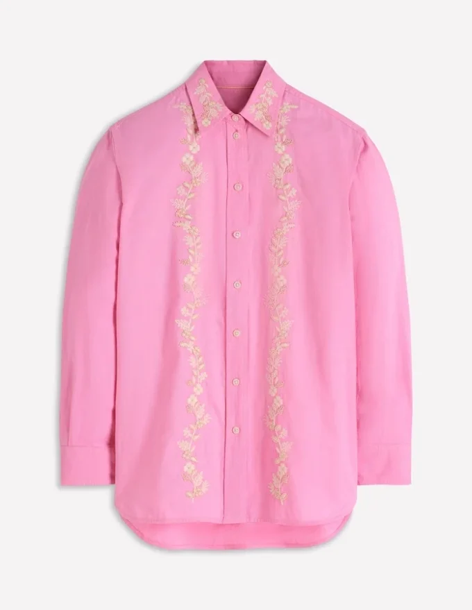 Sadie Relaxed Cotton Shirt Pink Floral Beaded Oxford Sadie Relaxed Cotton Shirt Pink Floral Beaded Oxford