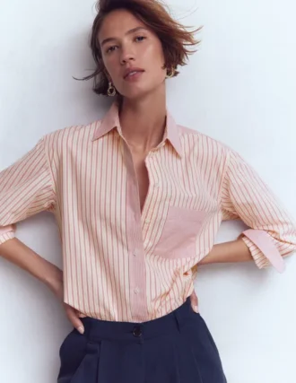 Sadie Relaxed Cotton Shirt Pink Stripe Hotch
