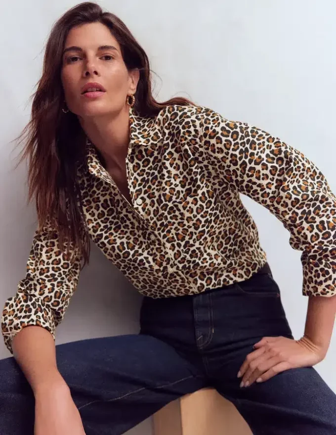 Sadie Relaxed Cotton Shirt Soft Cream, Leopard Flow Sadie Relaxed Cotton Shirt Soft Cream, Leopard Flow