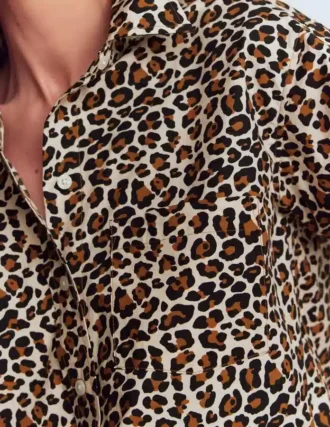 Sadie Relaxed Cotton Shirt Soft Cream, Leopard Flow