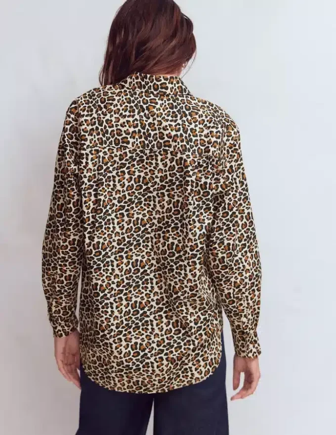 Sadie Relaxed Cotton Shirt Soft Cream, Leopard Flow Sadie Relaxed Cotton Shirt Soft Cream, Leopard Flow
