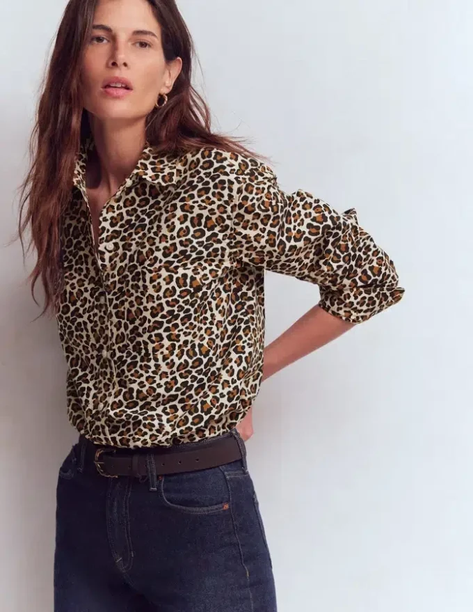 Sadie Relaxed Cotton Shirt Soft Cream, Leopard Flow Sadie Relaxed Cotton Shirt Soft Cream, Leopard Flow
