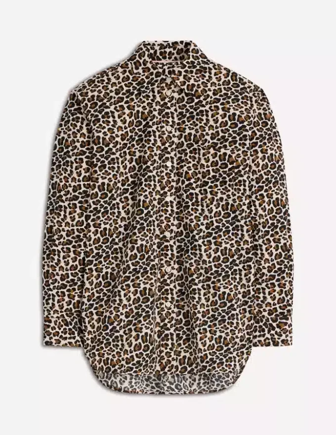Sadie Relaxed Cotton Shirt Soft Cream, Leopard Flow Sadie Relaxed Cotton Shirt Soft Cream, Leopard Flow