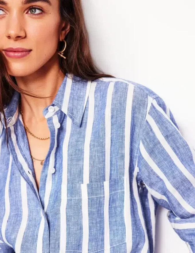 Sadie Relaxed Linen Shirt Bright Blue Woven Breton Sadie Relaxed Linen Shirt Bright Blue Woven Breton