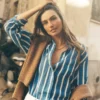 Sadie Relaxed Linen Shirt Bright Blue Woven Breton Sadie Relaxed Linen Shirt Bright Blue Woven Breton