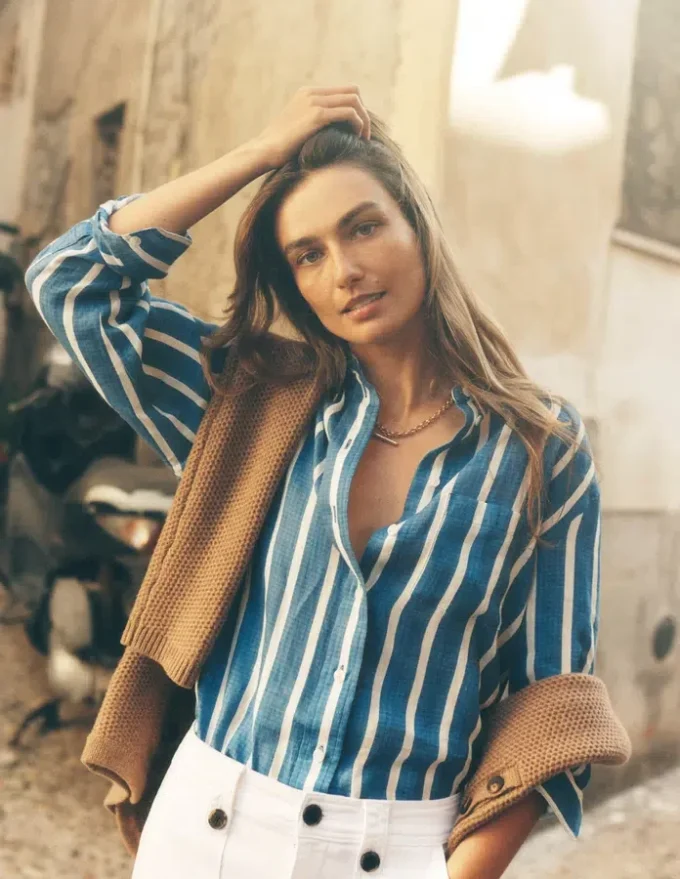 Sadie Relaxed Linen Shirt Bright Blue Woven Breton Sadie Relaxed Linen Shirt Bright Blue Woven Breton