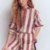 Sadie Relaxed Linen Shirt Ivory, Brown, Pink Stripe