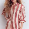 Sadie Relaxed Linen Shirt Ivory, Brown, Pink Stripe
