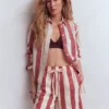Sadie Relaxed Linen Shirt Ivory, Brown, Pink Stripe