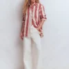 Sadie Relaxed Linen Shirt Ivory, Brown, Pink Stripe
