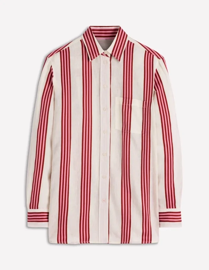 Sadie Relaxed Linen Shirt Ivory, Brown, Pink Stripe