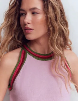Saffron Crochet Racer Tank Pink