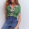 Saffron Crochet Trim Cardigan Green Saffron Crochet Trim Cardigan Green