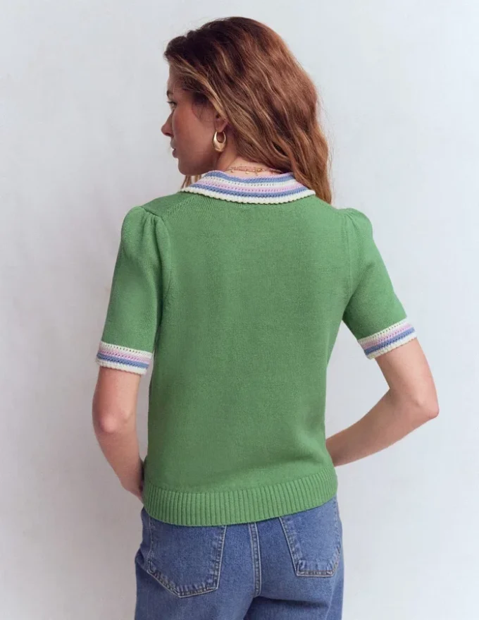 Saffron Crochet Trim Cardigan Green Saffron Crochet Trim Cardigan Green