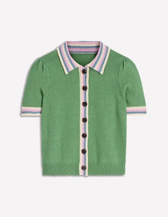 Saffron Crochet Trim Cardigan Green Saffron Crochet Trim Cardigan Green
