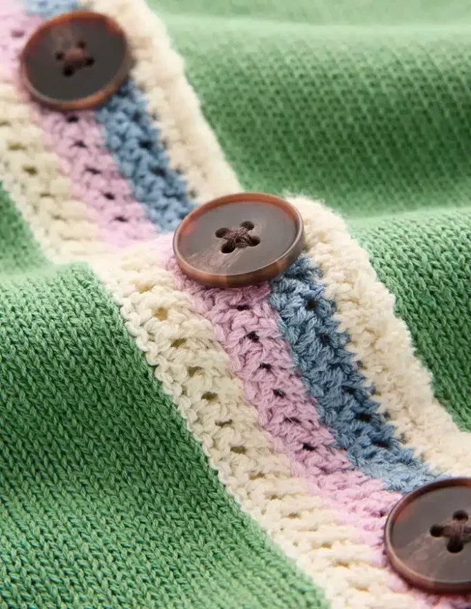 Saffron Crochet Trim Cardigan Green Saffron Crochet Trim Cardigan Green